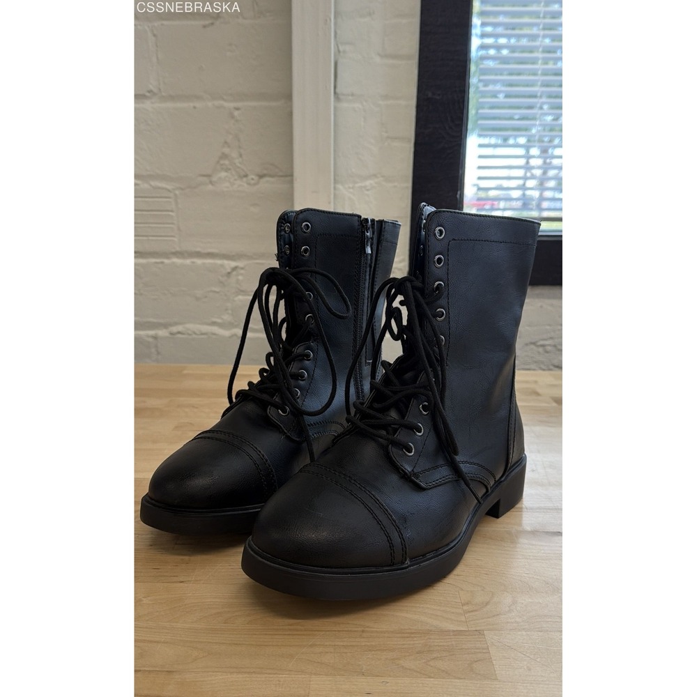 Torrid Black Faux Leather Lace Up Combat Boots Side Zip Cap Toe Mid Calf -Size12